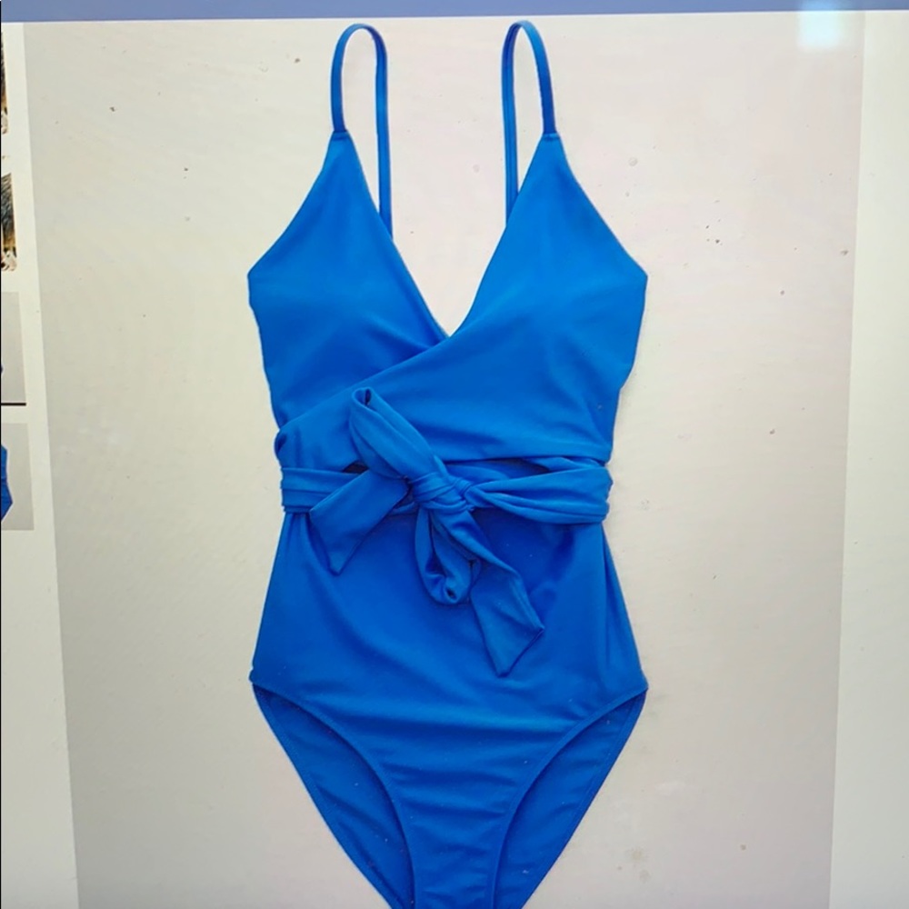 NWT Aerie wrap one piece swimsuit Blue Small Long